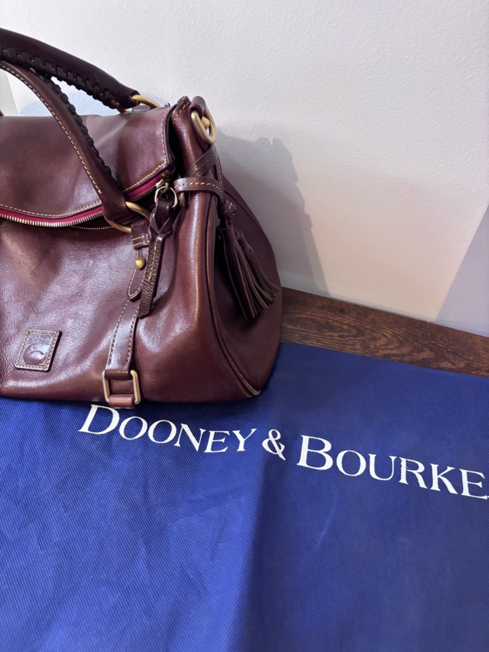 Dooney & Bourke Brown Leather Satchel with Braided Handles - Picture 2 of 10